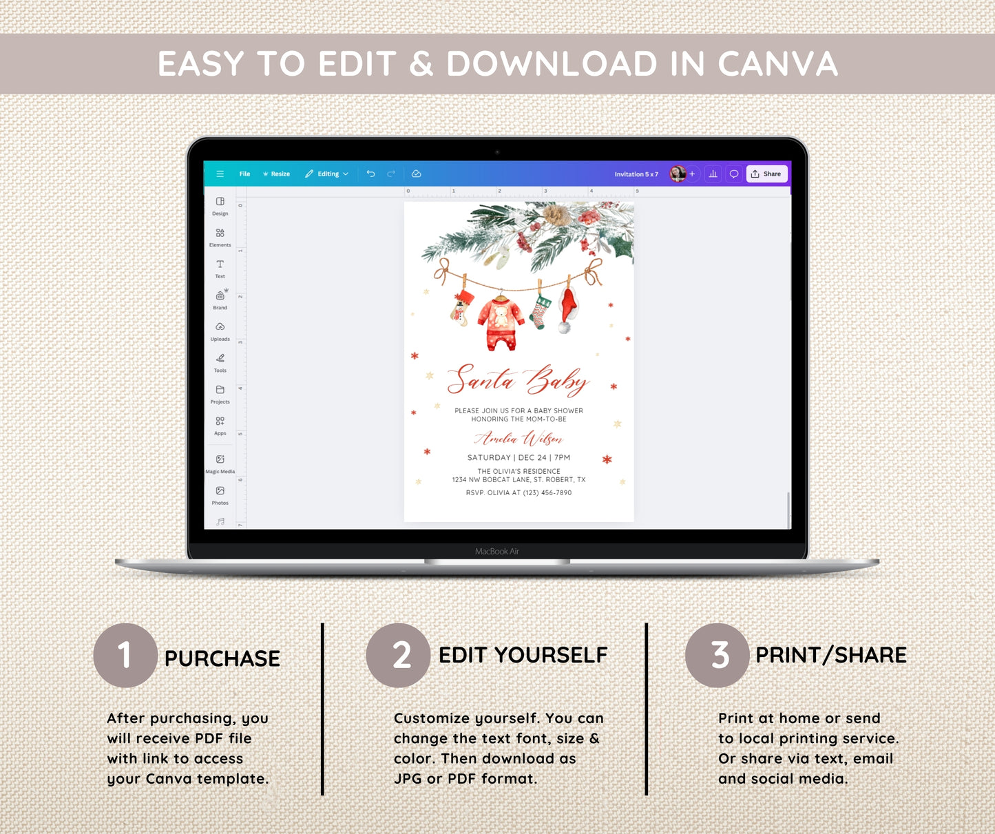 Santa Baby Shower Bundle, Christmas Baby Shower Invitation & Games, Holiday Winter Baby Sprinkle, Gender Neutral, Editable Canva Template