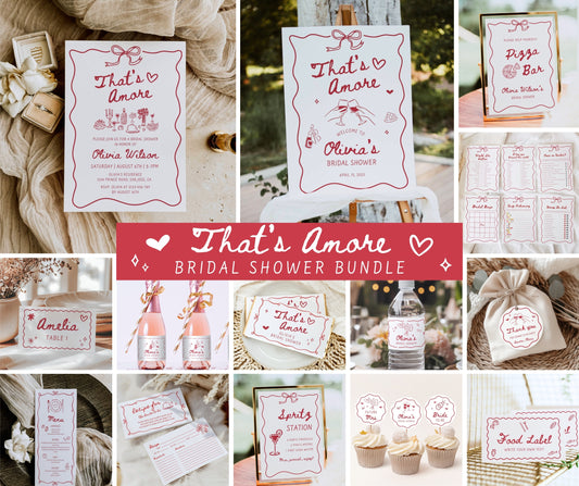 That’s Amore Bridal Shower Bundle Template | Italian Bridal Shower Invitation & Games | Editable Canva Download