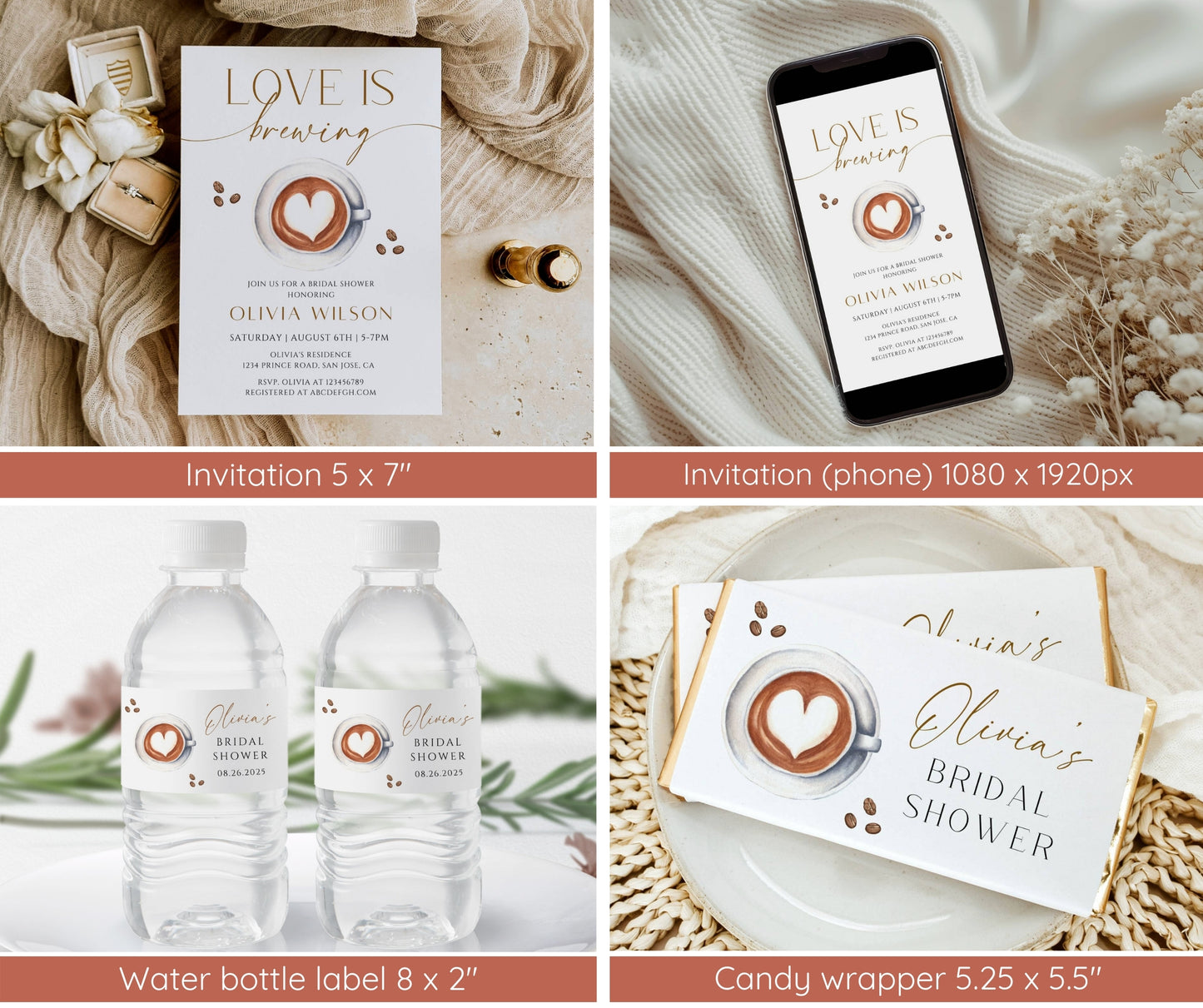 Coffee Bridal Shower Bundle | Love Is Brewing Bridal Shower Invitation Bundle | Bridal Shower Invite + Games | Editable Canva Template | Instant Download