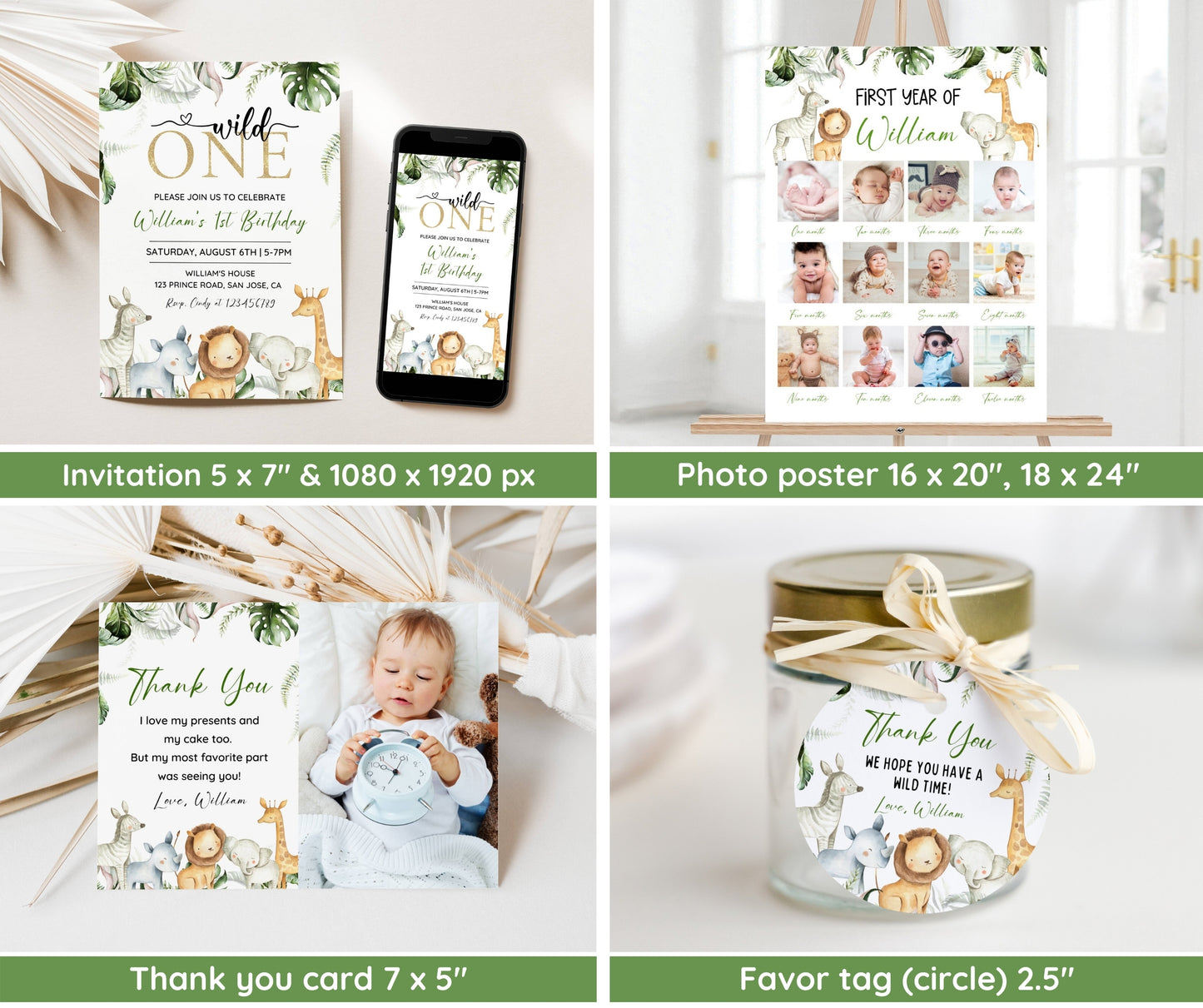 Wild One 1st Birthday Bundle, Safari Wild One Birthday Bundle, Wild One Invitation Bundle, Instant Download, Birthday Boy Milestone Welcome