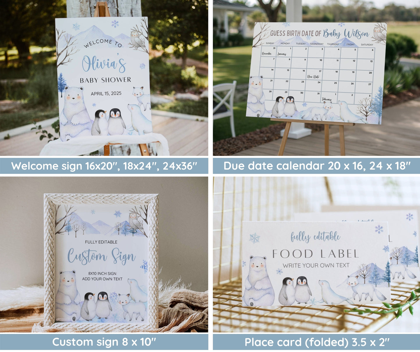 Winter Baby Shower Bundle, Baby It's Cold Outside Invitation & Games, Blue Snowflake Winter Wonderland Shower, Boy Baby, Editable Template