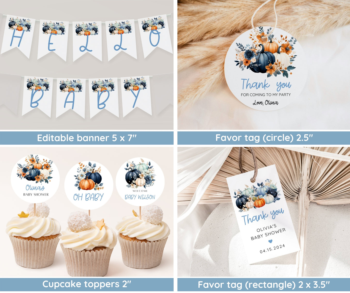 Little Pumpkin Baby Shower Boy Bundle, Fall Baby Shower Invitation & Games, A Little Pumpkin Is On The Way, Editable Canva Template