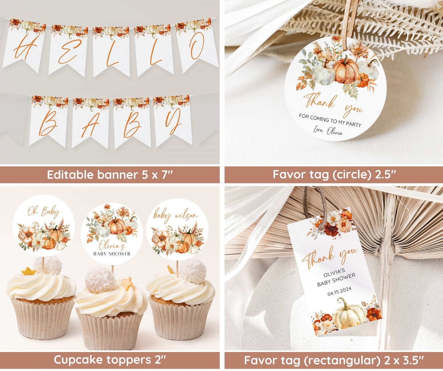 Little Pumpkin Baby Shower Bundle, Fall Baby Shower Invitation & Game Bundle, Floral Pumpkin, Autumn Baby Sprinkle, Editable Canva Template
