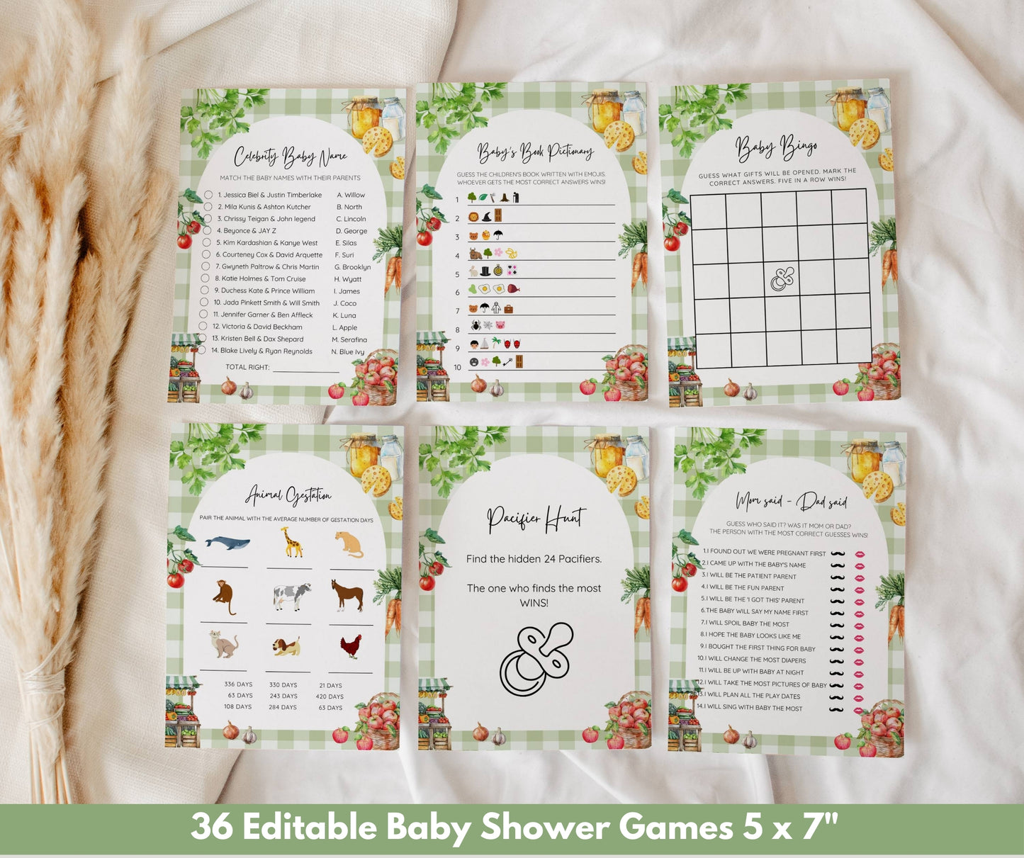 Locally Grown Baby Shower Bundle – Farmers Market Invitation & Games | Editable Template, Printable, Instant Download