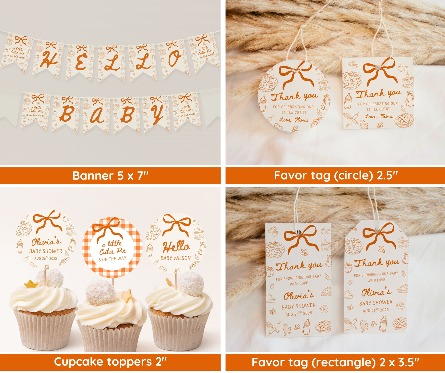 Cutie Pie Baby Shower Bundle, Hand Drawn Fall Baby Shower Invitation & Games, A Little Cutie Pie is on the Way, Editable Template, Canva
