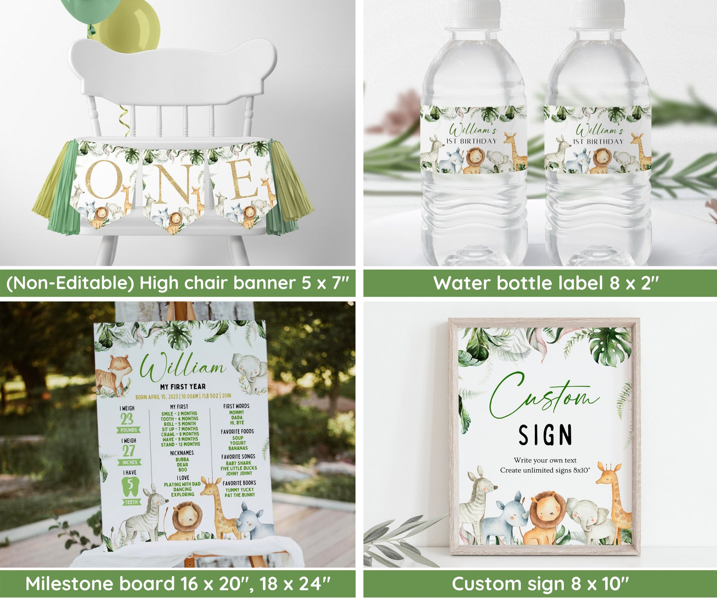Wild One 1st Birthday Bundle, Safari Wild One Birthday Bundle, Wild One Invitation Bundle, Instant Download, Birthday Boy Milestone Welcome