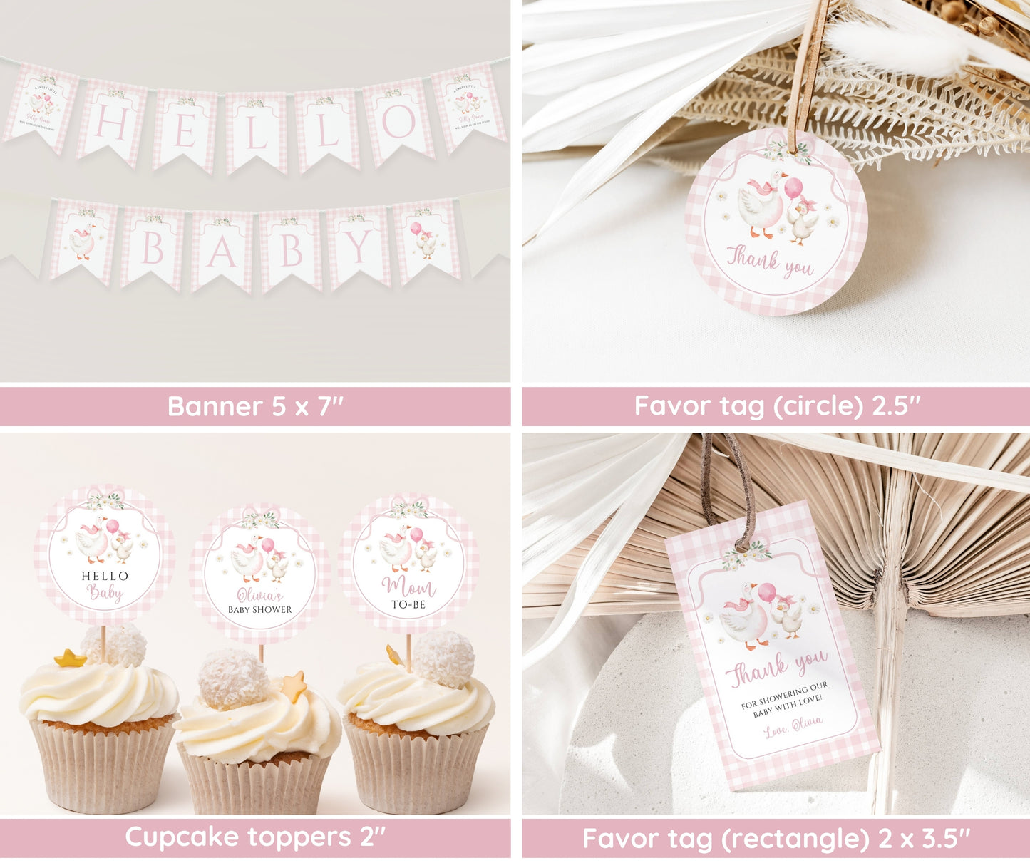 Silly Goose Baby Shower Bundle, Coquette Bow Goose Invitation & Games, Pink Gingham Decor, Preppy Girl Baby Shower, Editable Canva Template