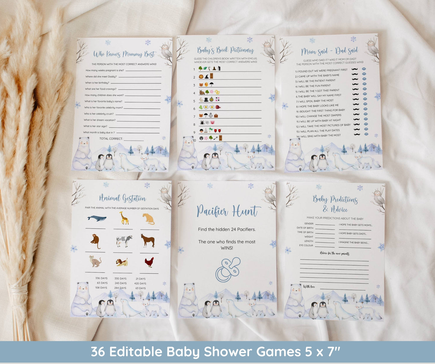 Winter Baby Shower Bundle, Baby It's Cold Outside Invitation & Games, Blue Snowflake Winter Wonderland Shower, Boy Baby, Editable Template