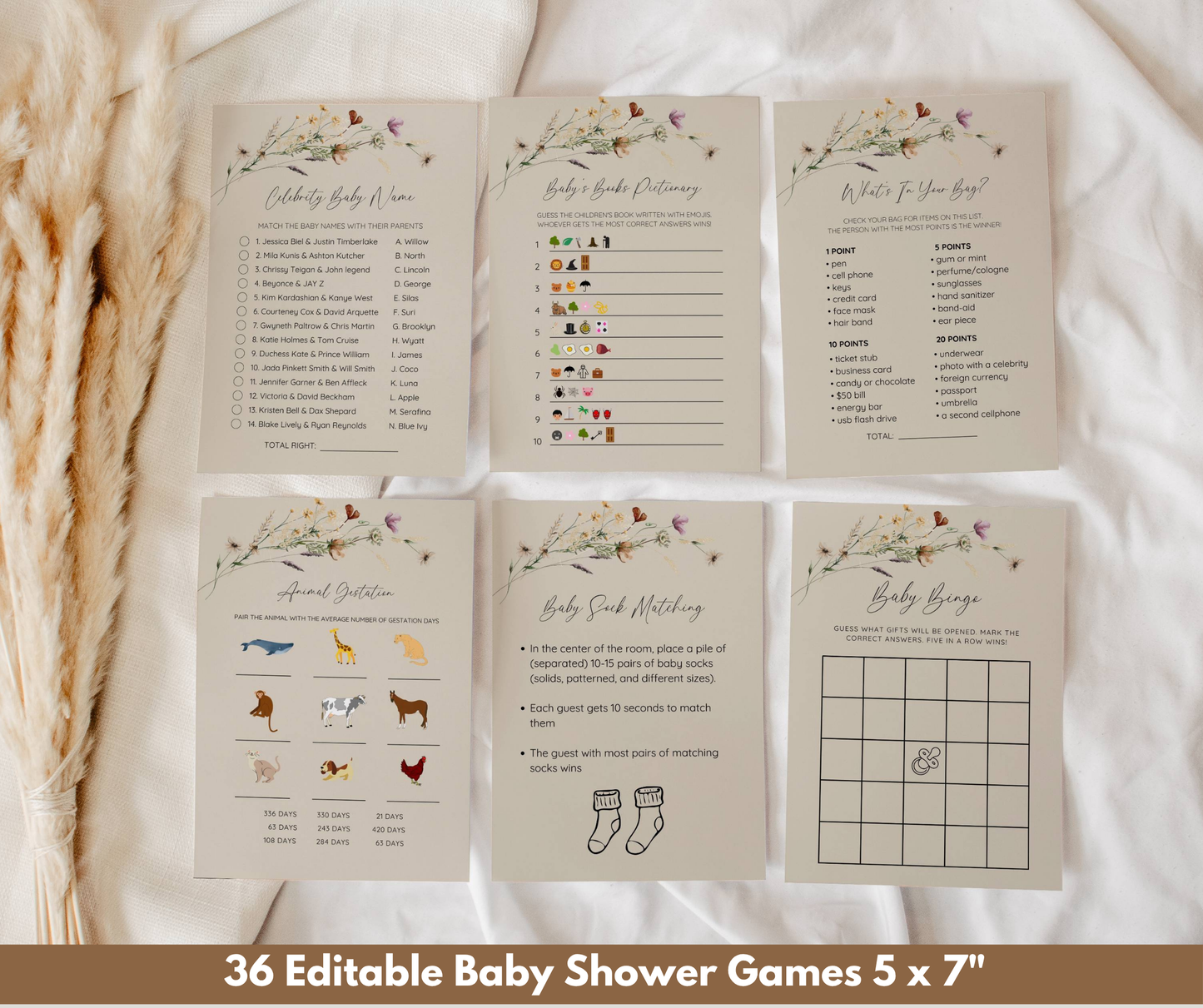 Fall in Love Baby Shower Bundle, Fall Wildflower Baby Shower Invitation & Games Bundle, Autumn Baby Sprinkle, Editable Template, Printable