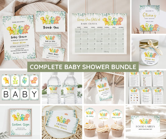 Dinosaur Baby Shower Bundle – Invitation, Games & Editable Templates | Instant Download
