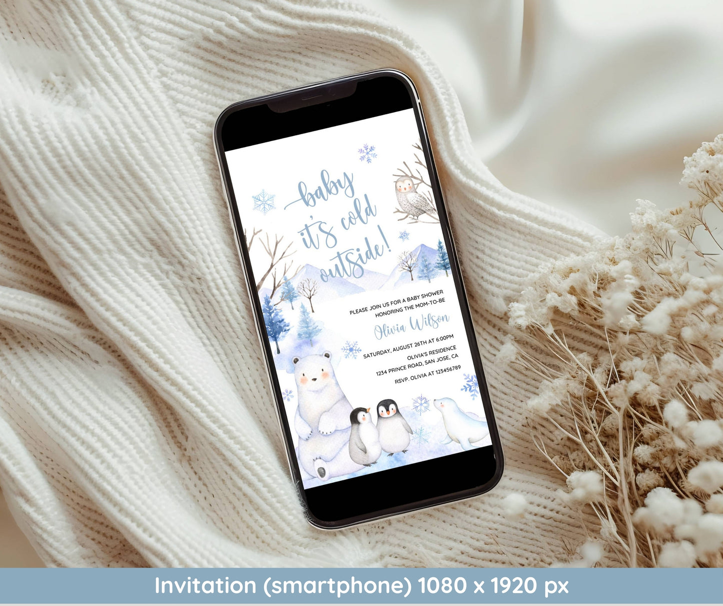 Winter Baby Shower Bundle, Baby It's Cold Outside Invitation & Games, Blue Snowflake Winter Wonderland Shower, Boy Baby, Editable Template