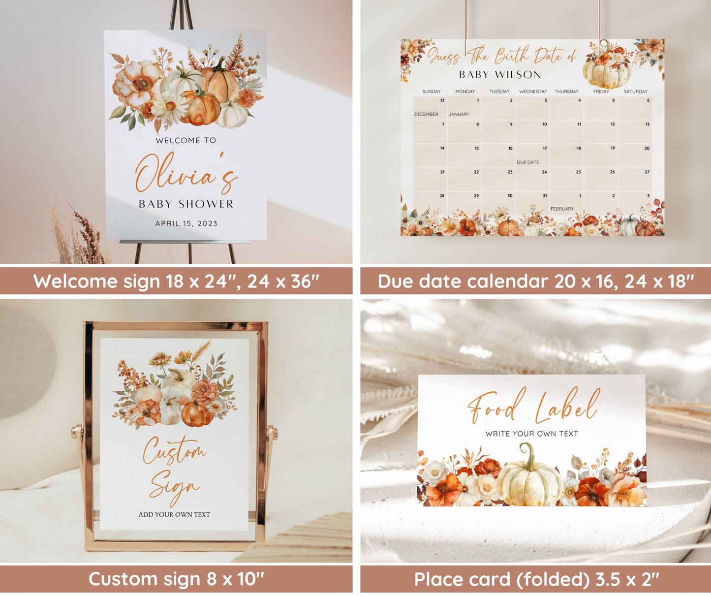 Little Pumpkin Baby Shower Bundle, Fall Baby Shower Invitation & Game Bundle, Floral Pumpkin, Autumn Baby Sprinkle, Editable Canva Template