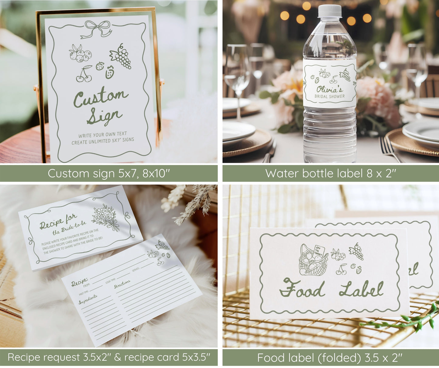 Fresh Off the Market Bridal Shower Bundle, Farmer's Market Bridal Shower Invitation & Games Bundle, Hand Drawn Floral Fruits Editable Template