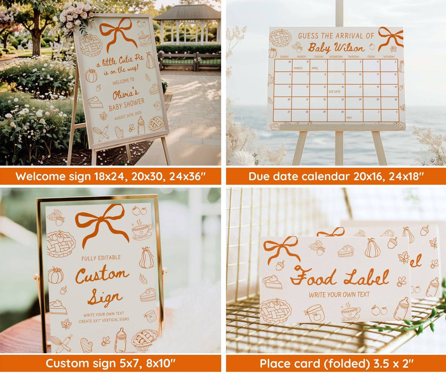 Cutie Pie Baby Shower Bundle, Hand Drawn Fall Baby Shower Invitation & Games, A Little Cutie Pie is on the Way, Editable Template, Canva