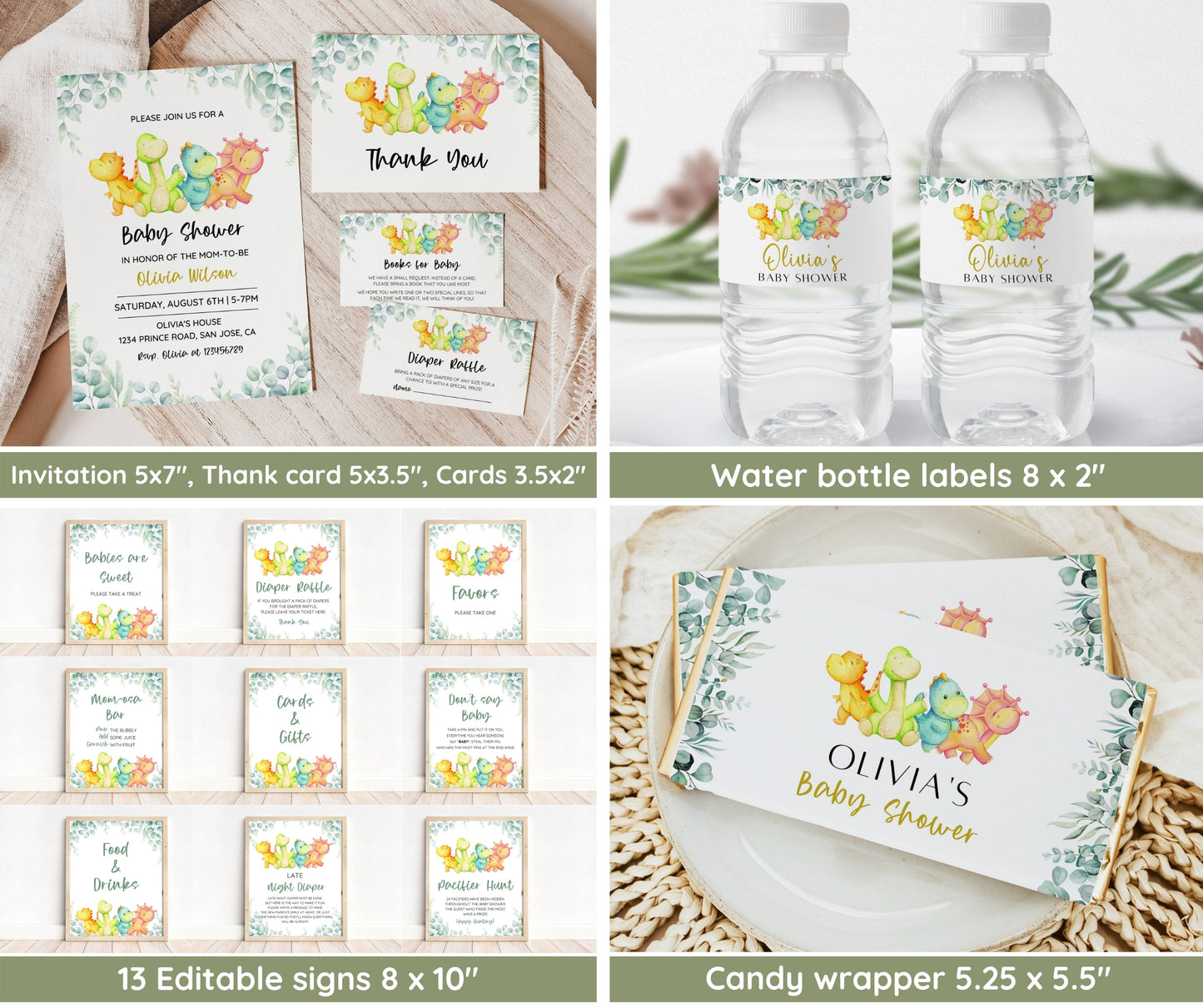 Dinosaur Baby Shower Bundle – Invitation, Games & Editable Templates | Instant Download
