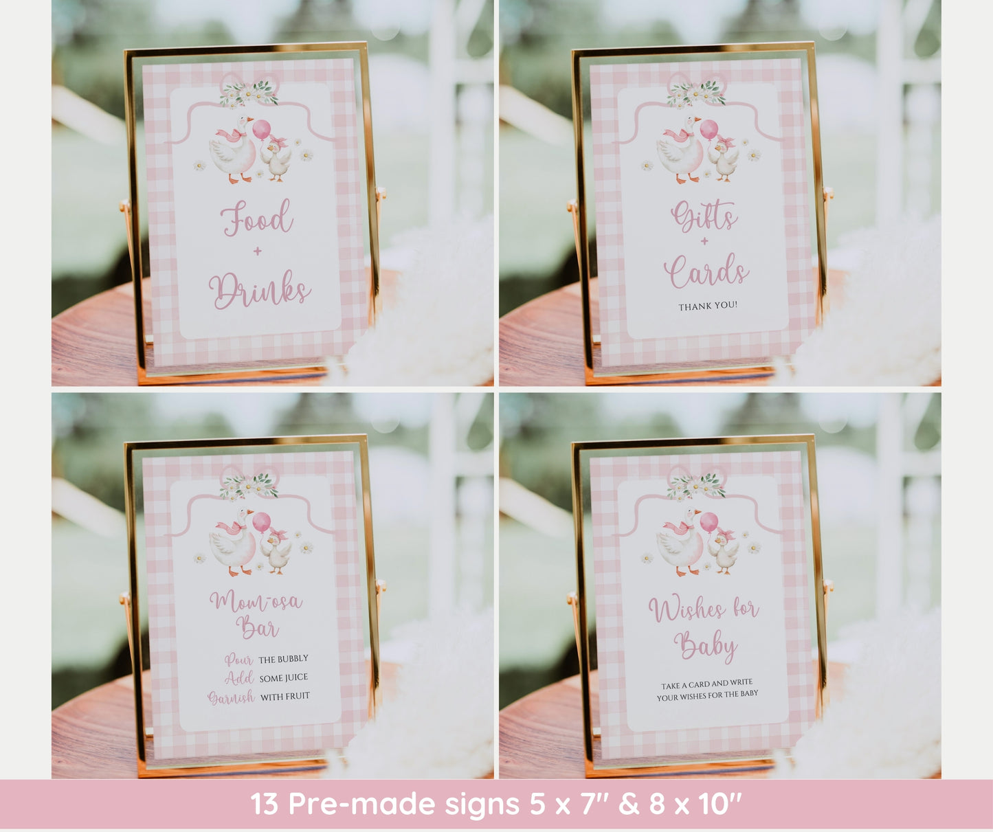 Silly Goose Baby Shower Bundle, Coquette Bow Goose Invitation & Games, Pink Gingham Decor, Preppy Girl Baby Shower, Editable Canva Template