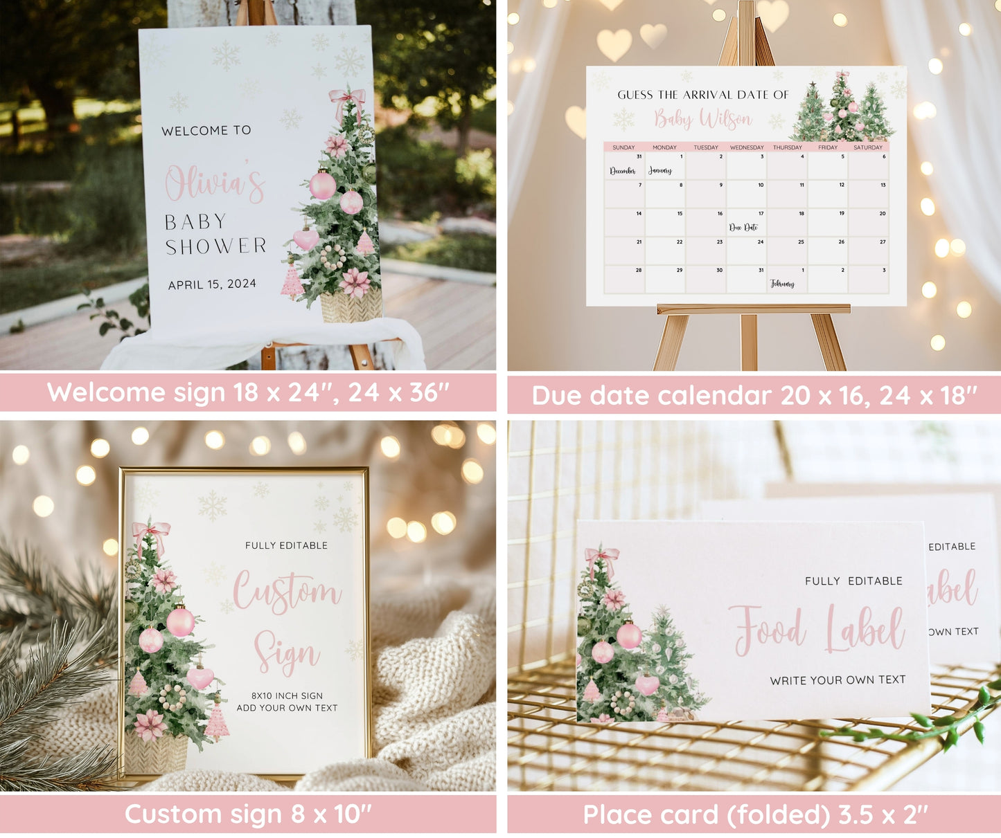 Pink Christmas Baby Shower Bundle, Baby It's Cold Outside Invitation & Game Set, Winter Girl Baby Shower Decor, Editable Canva Template