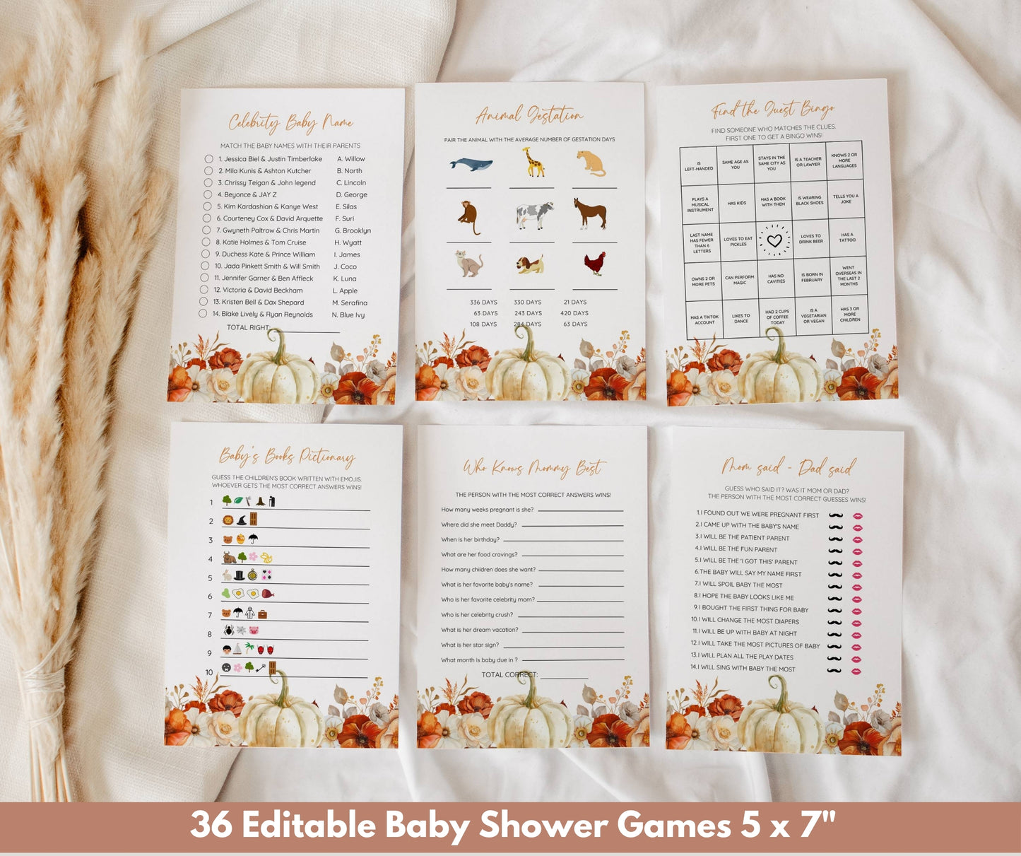 Little Pumpkin Baby Shower Bundle, Fall Baby Shower Invitation & Game Bundle, Floral Pumpkin, Autumn Baby Sprinkle, Editable Canva Template