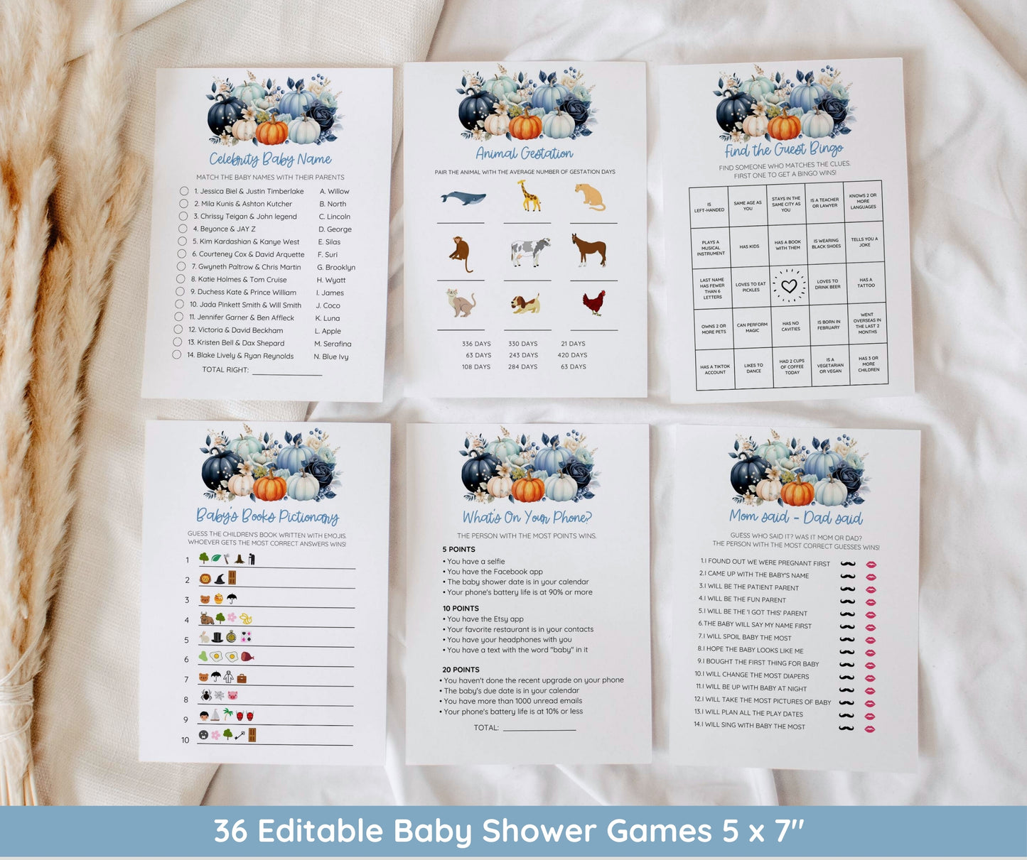 Little Pumpkin Baby Shower Boy Bundle, Fall Baby Shower Invitation & Games, A Little Pumpkin Is On The Way, Editable Canva Template