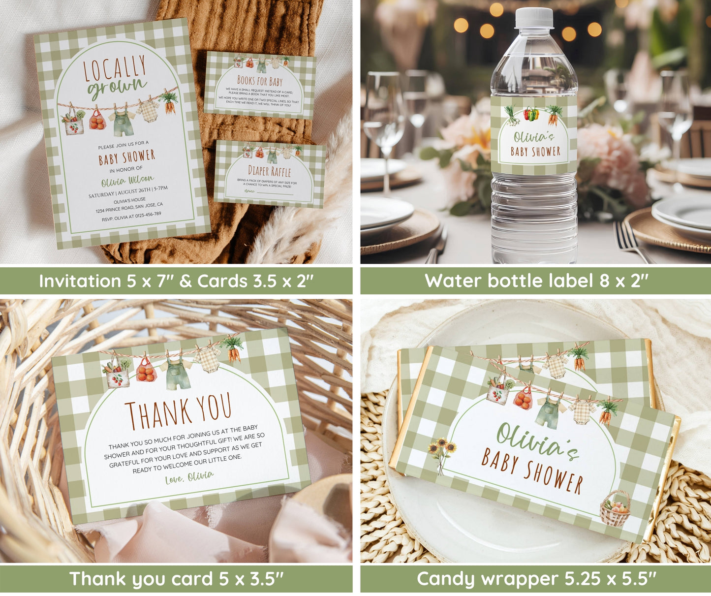 Locally Grown Baby Shower Bundle, Farmers Market Baby Shower Bundle, Locally Grown Baby Shower Invitation & Games, Editable Canva Template