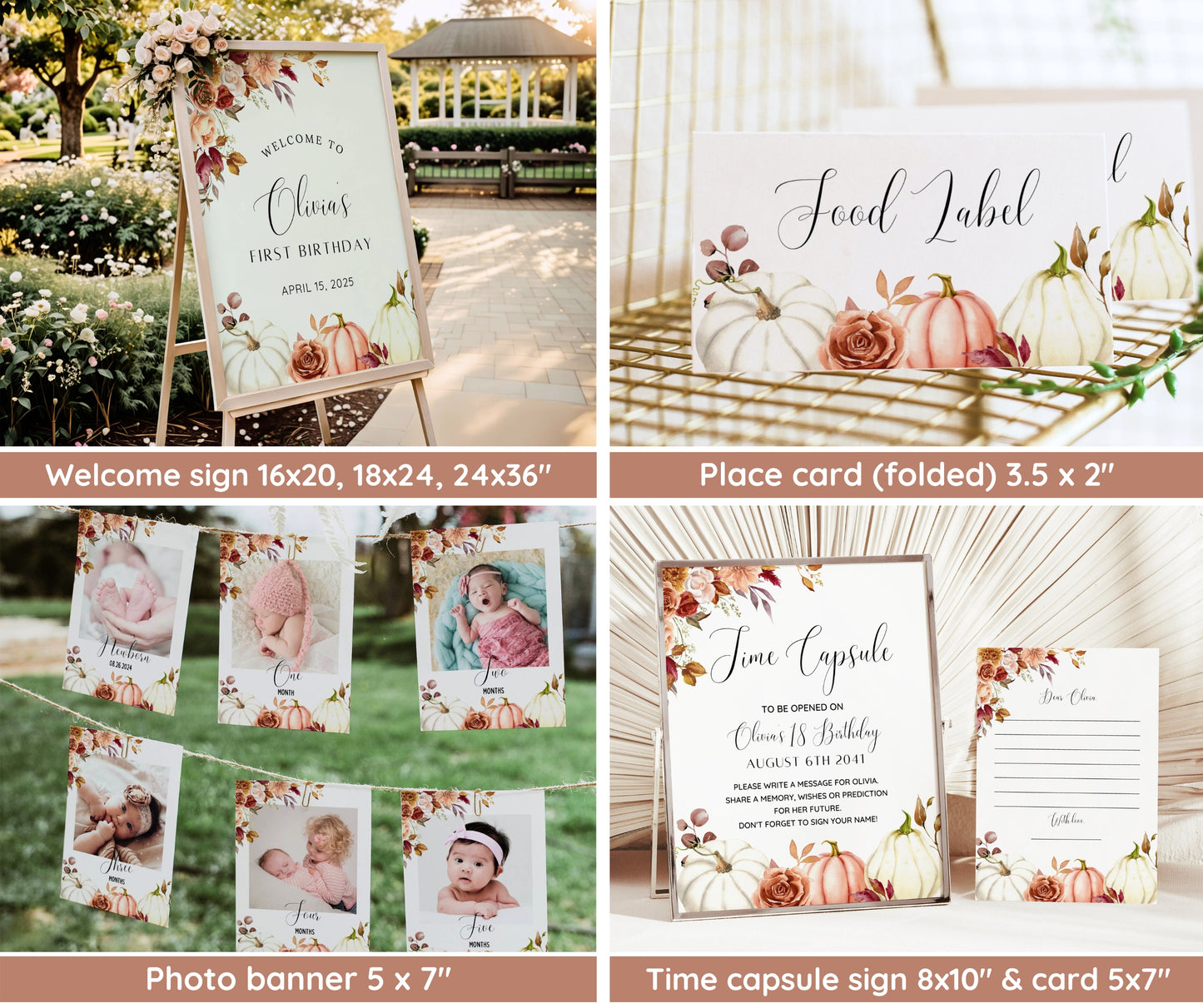 Little Pumpkin Birthday Invitation Bundle, Fall Birthday Invite, 1st Birthday Pumpkin Party, Photo Poster & Welcome Sign, Editable Template