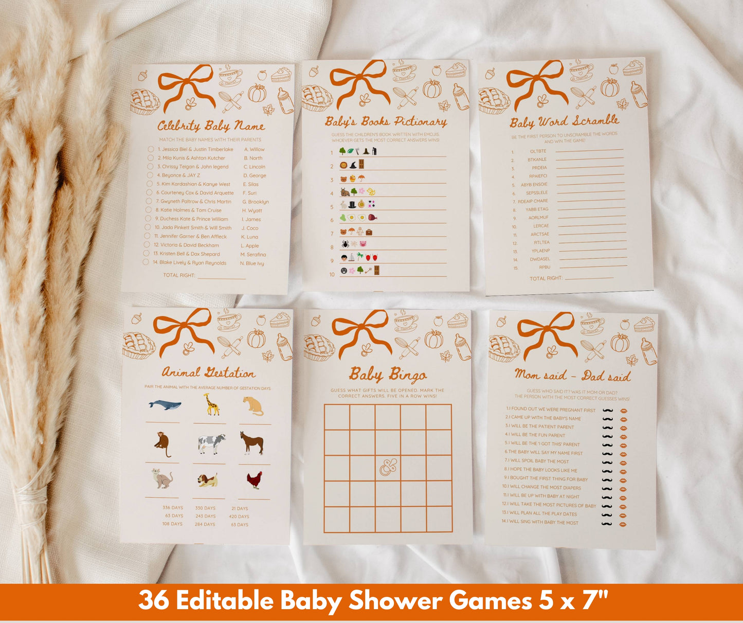 Cutie Pie Baby Shower Bundle, Hand Drawn Fall Baby Shower Invitation & Games, A Little Cutie Pie is on the Way, Editable Template, Canva