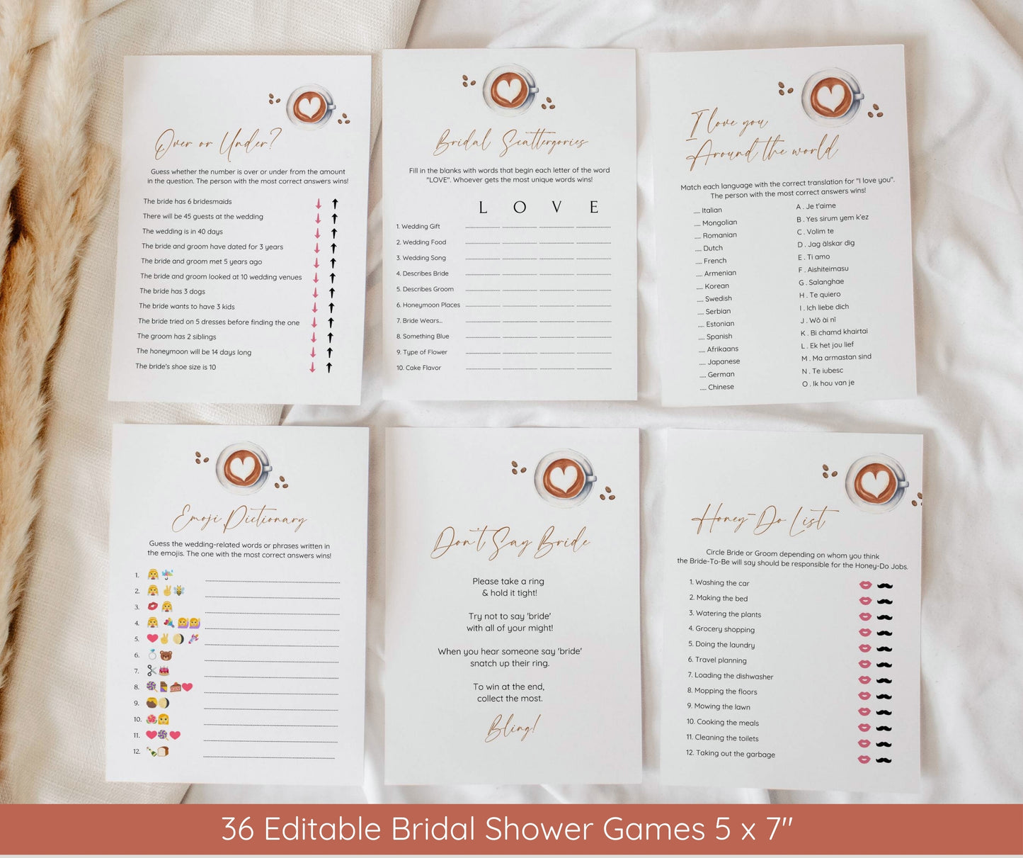 Coffee Bridal Shower Bundle | Love Is Brewing Bridal Shower Invitation Bundle | Bridal Shower Invite + Games | Editable Canva Template | Instant Download