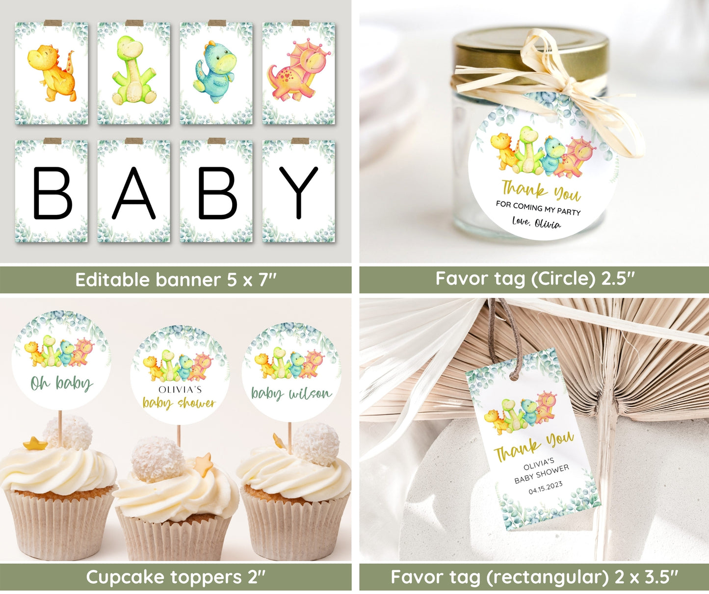Dinosaur Baby Shower Bundle – Invitation, Games & Editable Templates | Instant Download