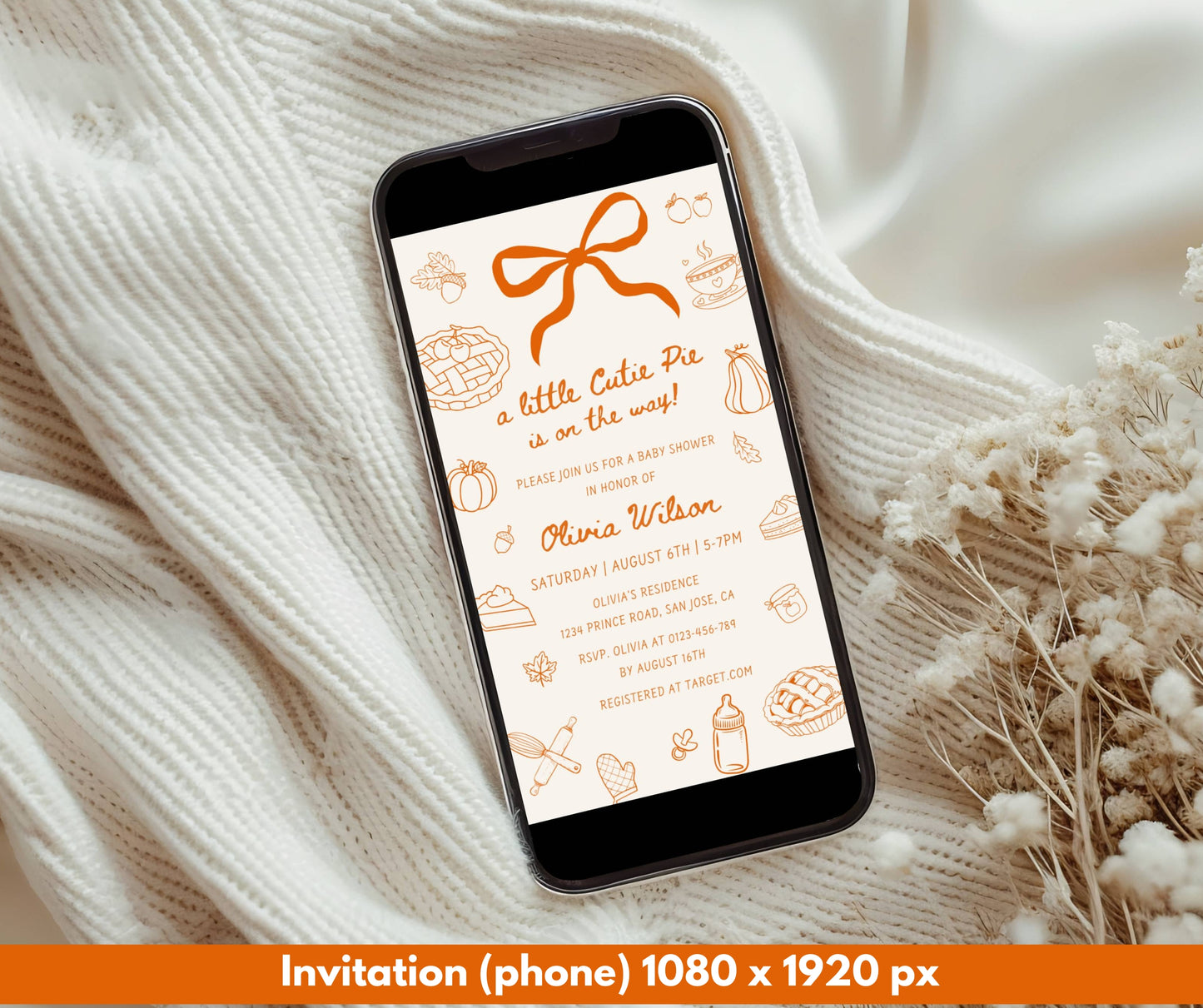 Cutie Pie Baby Shower Bundle, Hand Drawn Fall Baby Shower Invitation & Games, A Little Cutie Pie is on the Way, Editable Template, Canva
