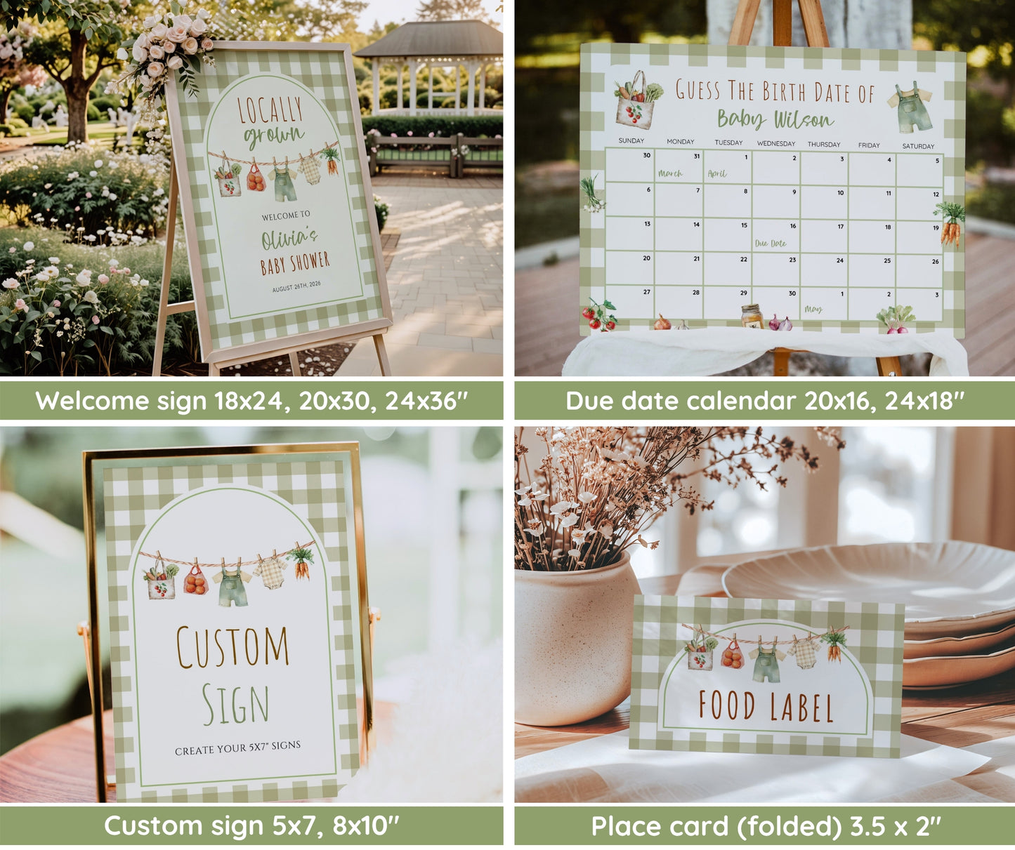 Locally Grown Baby Shower Bundle, Farmers Market Baby Shower Bundle, Locally Grown Baby Shower Invitation & Games, Editable Canva Template