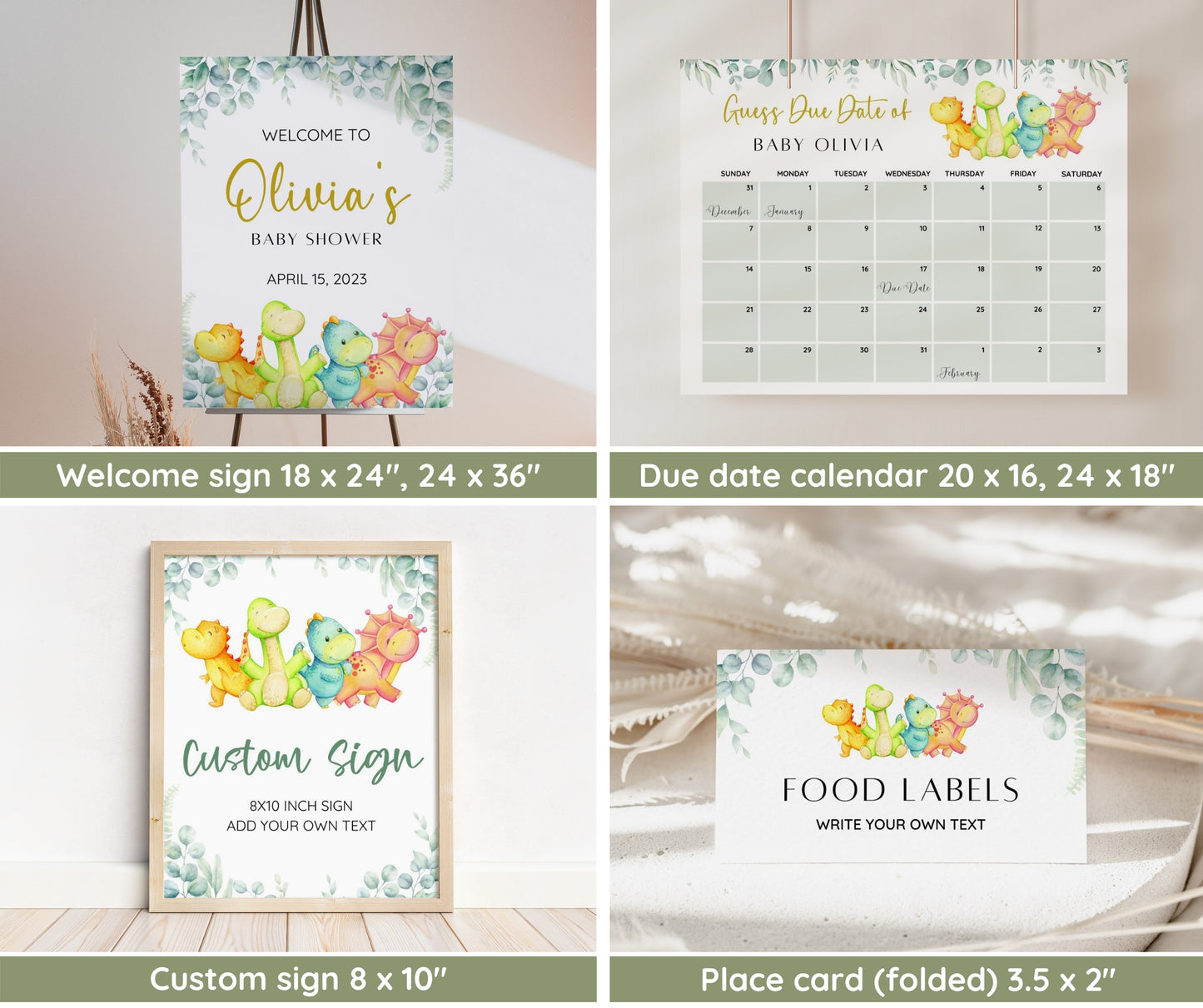 Dinosaur Baby Shower Bundle – Invitation, Games & Editable Templates | Instant Download