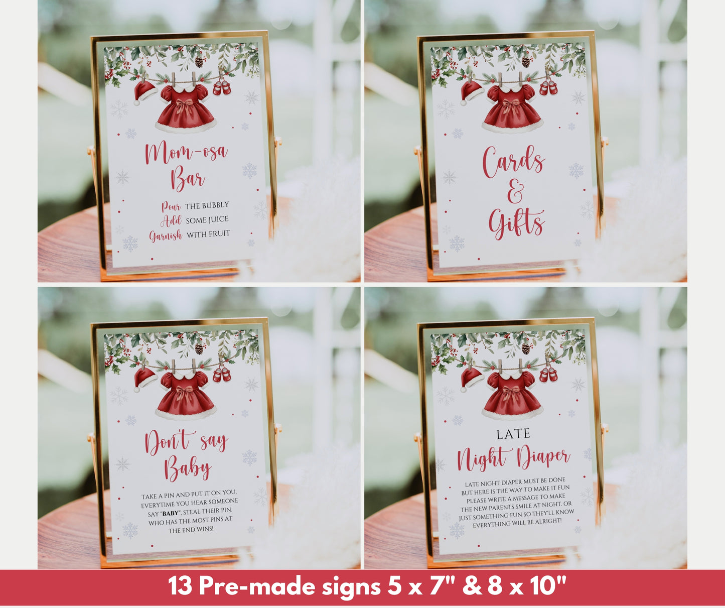 Santa Baby Shower Bundle, Christmas Girl Baby Shower Invitation & Games, Holiday Baby Clothesline, Winter, Merry Little, Editable Template