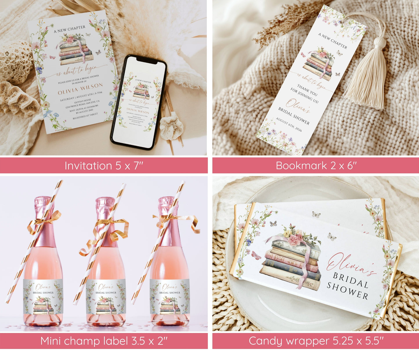 Storybook Bridal Shower Bundle, New Chapter Begins Bridal Shower Invitation & Games Bundle, Editable Canva Template (Digital Download)