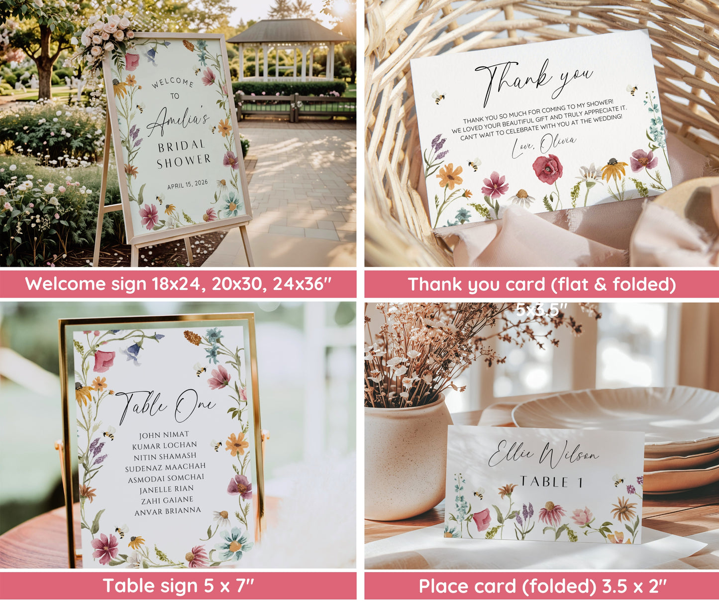 Bride to Bee Bridal Shower Bundle, Wildflower Bee Bridal Shower Invitation & Games Bundle, Summer Bridal Shower, Editable Canva Template