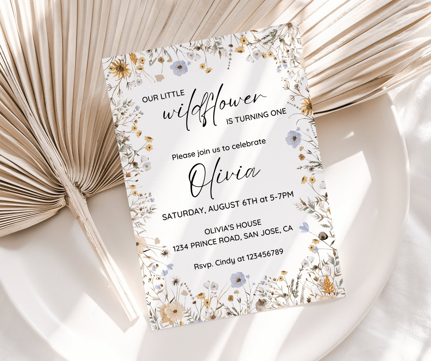 Wildflower Birthday Invitation Bundle, Wildflower First Birthday Invitation, Girl 1st Birthday, First Birthday Decorations, Wildflower Boho
