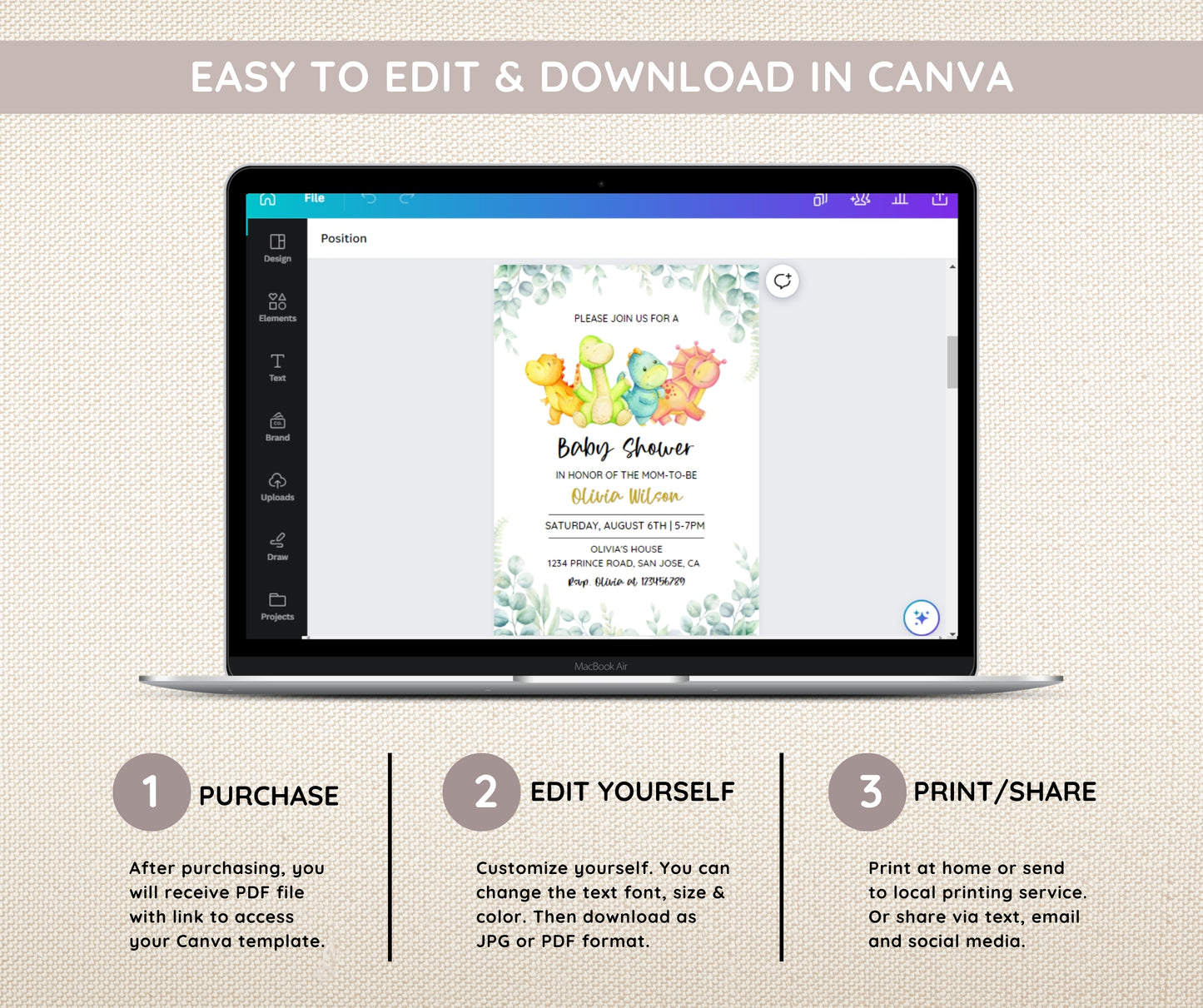 Dinosaur Baby Shower Bundle – Invitation, Games & Editable Templates | Instant Download
