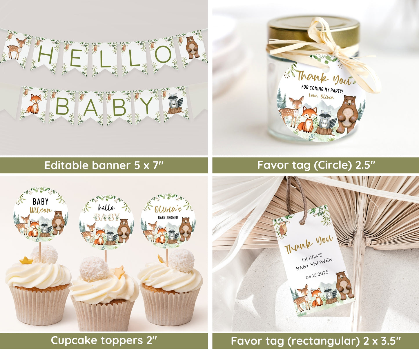 Woodland Baby Shower Bundle, Editable Woodland Animal Set, Baby Shower Invitation Game Pack, Woodland Animal Baby Shower, Gender Neutral