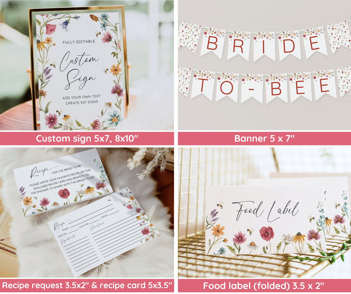 Bride to Bee Bridal Shower Bundle, Wildflower Bee Bridal Shower Invitation & Games Bundle, Summer Bridal Shower, Editable Canva Template