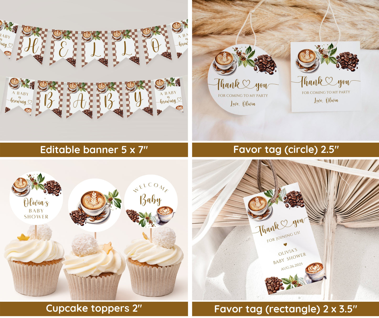 Coffee Baby Shower Invitation Bundle, A Baby is Brewing Baby Shower Invite & Game Bundle, Gender Neutral, Editable Canva Template, Printable