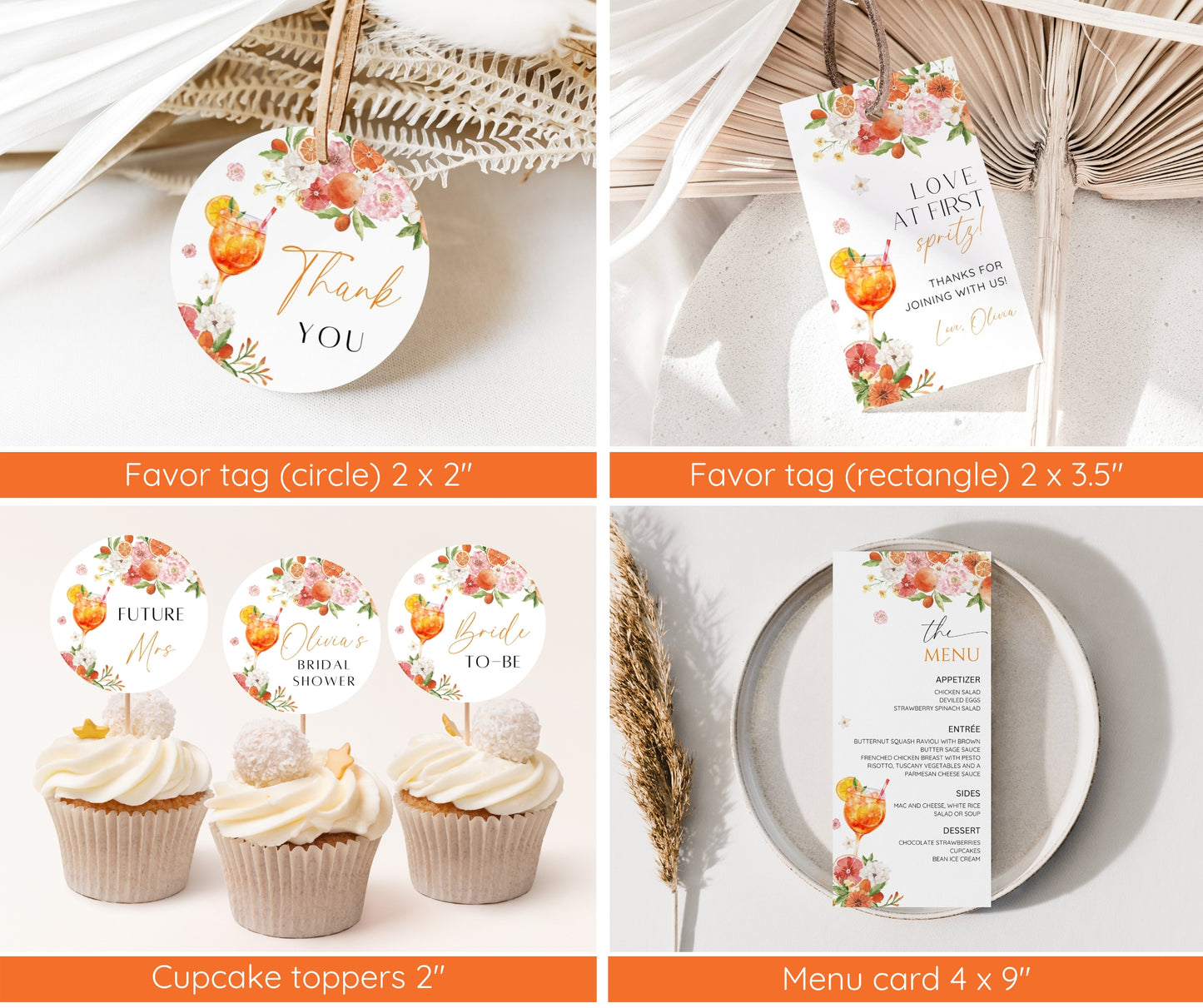 Love at First Spritz Bridal Shower Bundle | Aperol Spritz Bridal Shower Invitation, Games & Sign | Citrus Bridal Brunch | Pink Orange Floral | Editable Canva Template | Instant Download