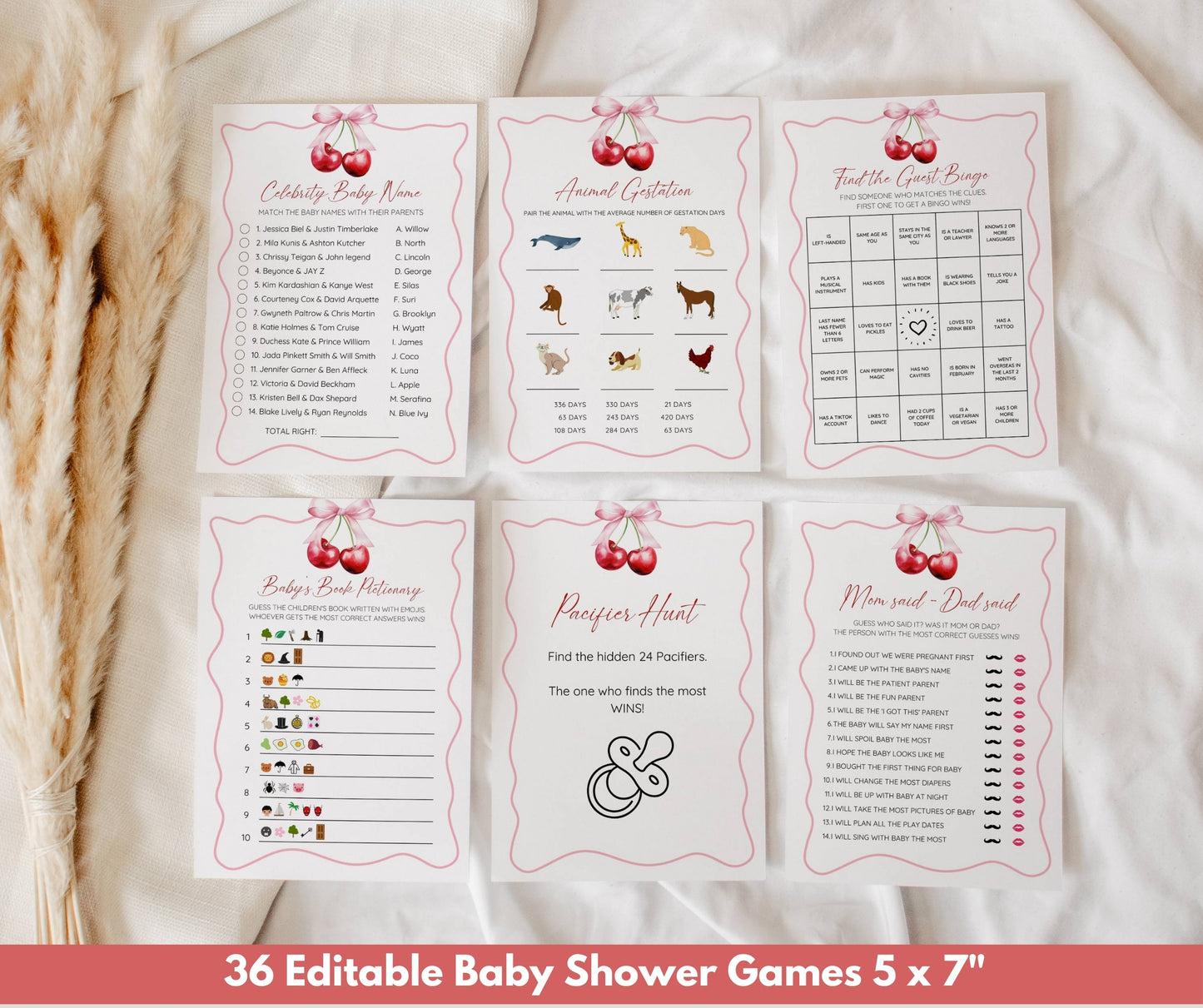 Cherry Baby Shower Invitation Bundle, Cherry on Top Invite Set, Coquette Pink Bow Berries, Girl Baby Shower, Editable Templates, Printable