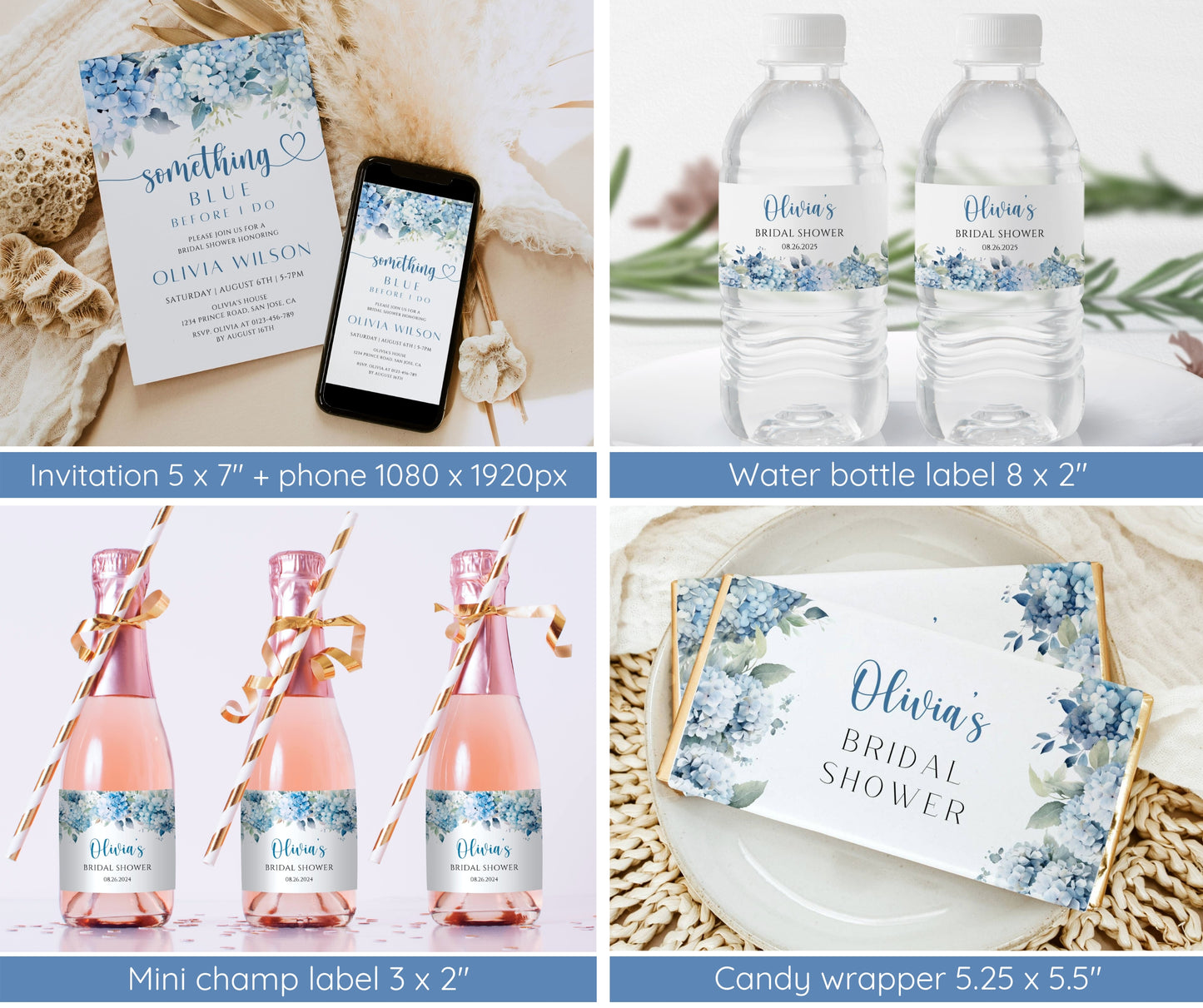 Something Blue Before I Do Bridal Shower Bundle | Blue Hydrangea Wedding Shower Invitation | Editable Bridal Games & Decor | Instant Download