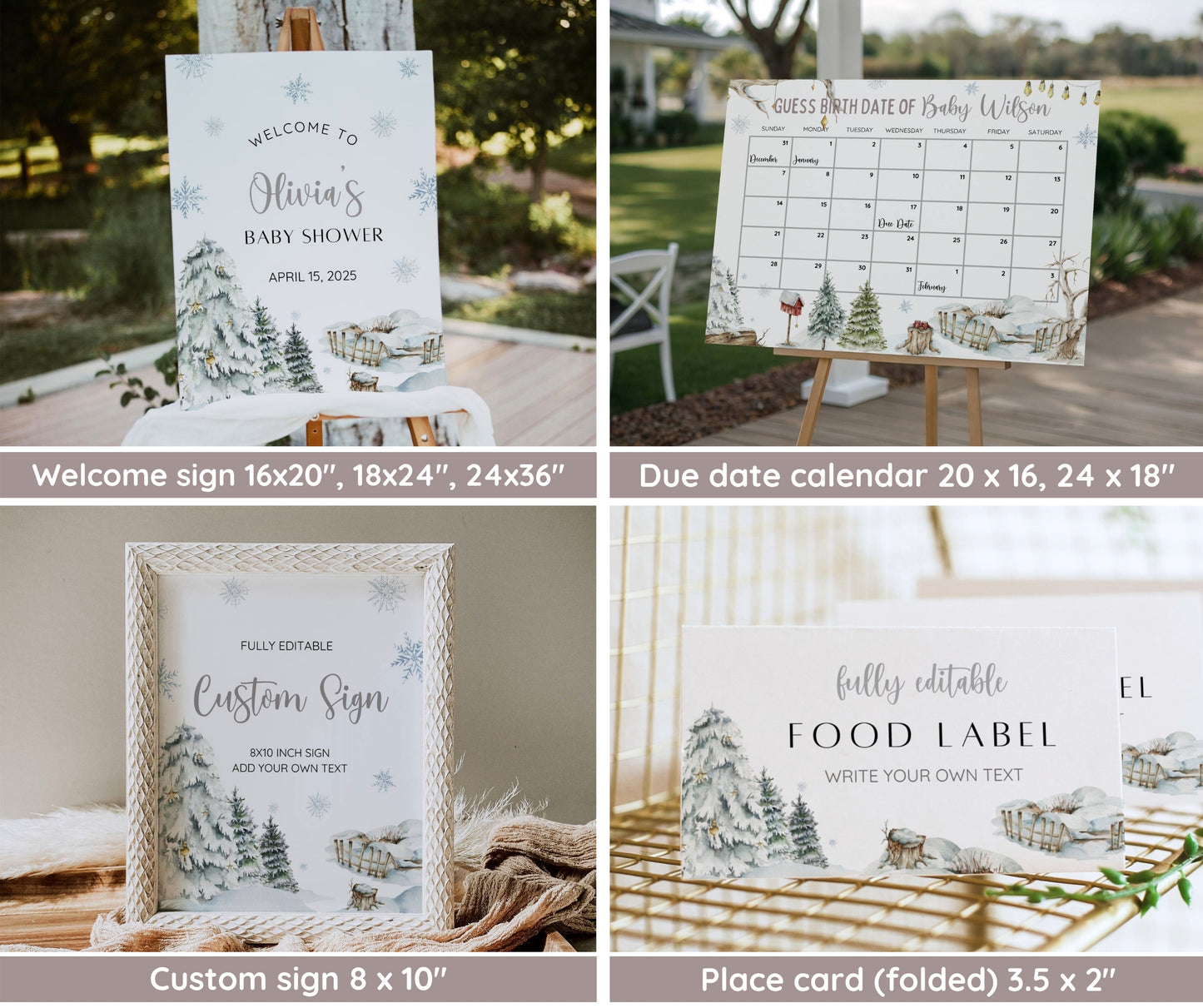 Winter Baby Shower Invitation Bundle, Baby It's Cold Outside, Snowflake Baby Shower Games, Editable Winter Wonderland Template, Canva Invite