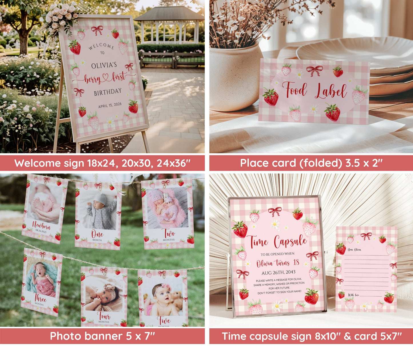 Berry First Birthday Invitation Bundle, Strawberry 1st Birthday Bundle, Berry First Birthday Invite Template, Berry 1st Girl Birthday Decor