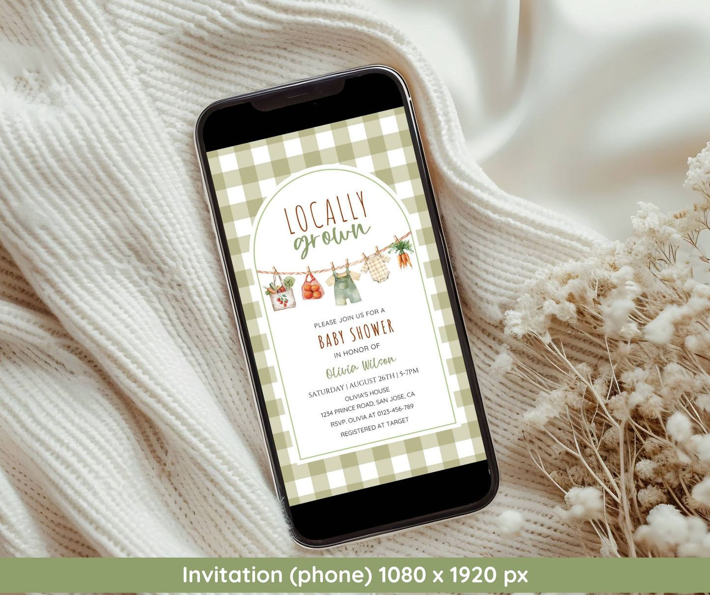 Locally Grown Baby Shower Bundle, Farmers Market Baby Shower Bundle, Locally Grown Baby Shower Invitation & Games, Editable Canva Template