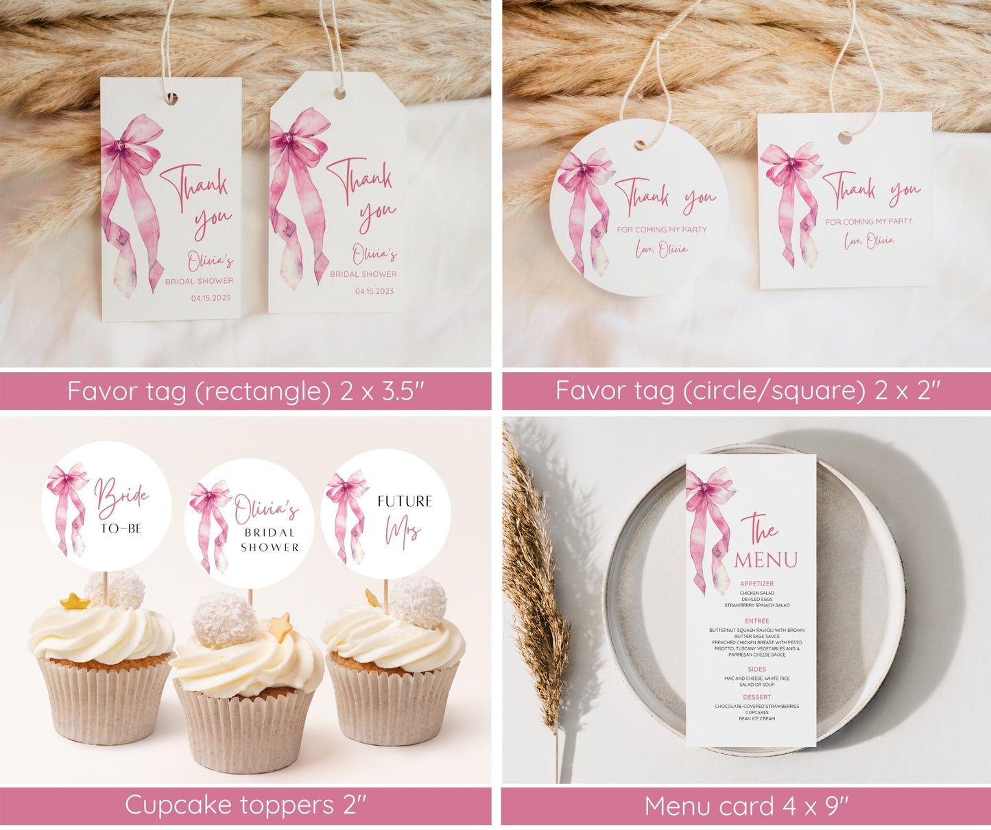Pink Bow Bridal Shower Invitation Bundle | She's Tying the Knot | Editable Bridal Shower Invite Template, Welcome Sign, Games & Decor | Canva Instant Download