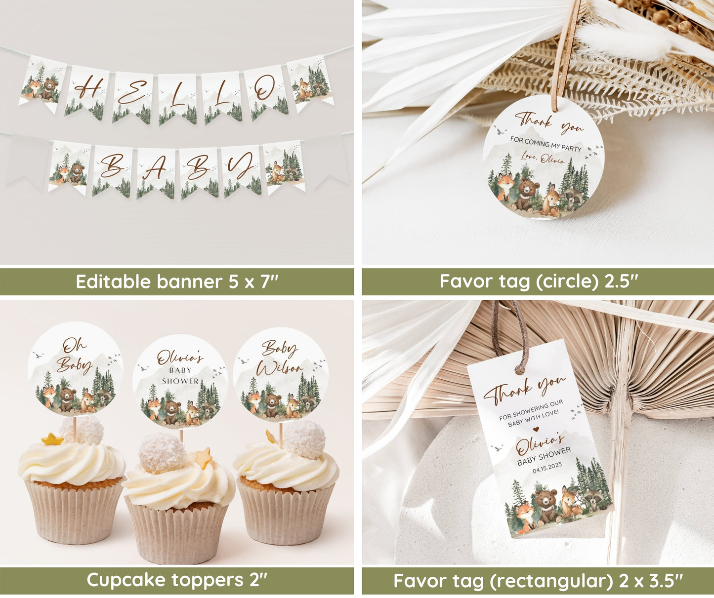 Let the Adventure Begin Baby Shower Invitation Bundle, Adventure Awaits Editable Invitation Suite, Woodland Animals Forest Mountain Editable