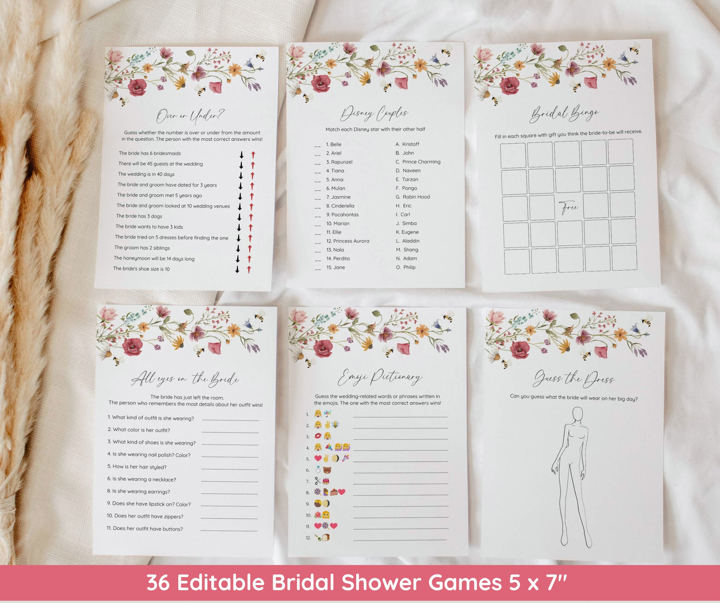 Bride to Bee Bridal Shower Bundle, Wildflower Bee Bridal Shower Invitation & Games Bundle, Summer Bridal Shower, Editable Canva Template