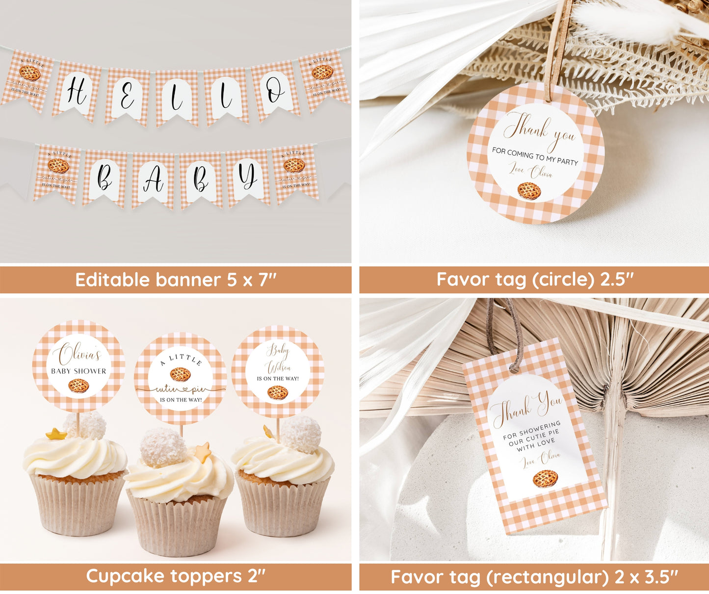 Cutie Pie Baby Shower Bundle, Fall Baby Shower Invitation & Games, Orange Gingham Baking Theme, Gender Neutral, Editable Canva Template