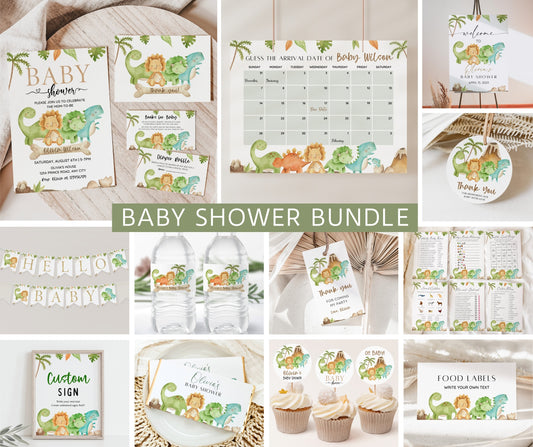 Dinosaur Baby Shower Bundle, Dinosaur Baby Shower Invitation Set, Dinosaur Shower Games, Editable, Instant Download